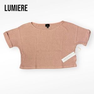 NWT Lumiere BLUSH CROPPED LOOSE FIT SHORT SLEEVE KNIT SWEATER Medium NT18183